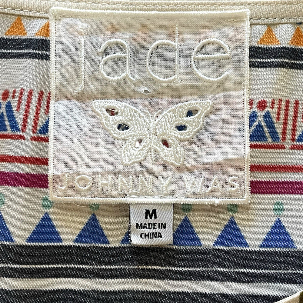 JADE by JOHNNY WAS Arden Size Medium Oversized Geo Print Pullover Silk Blend Top - Picture 4 of 9